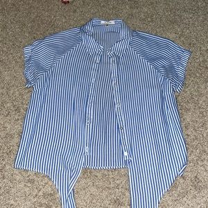 Blue and white striped button down with tie